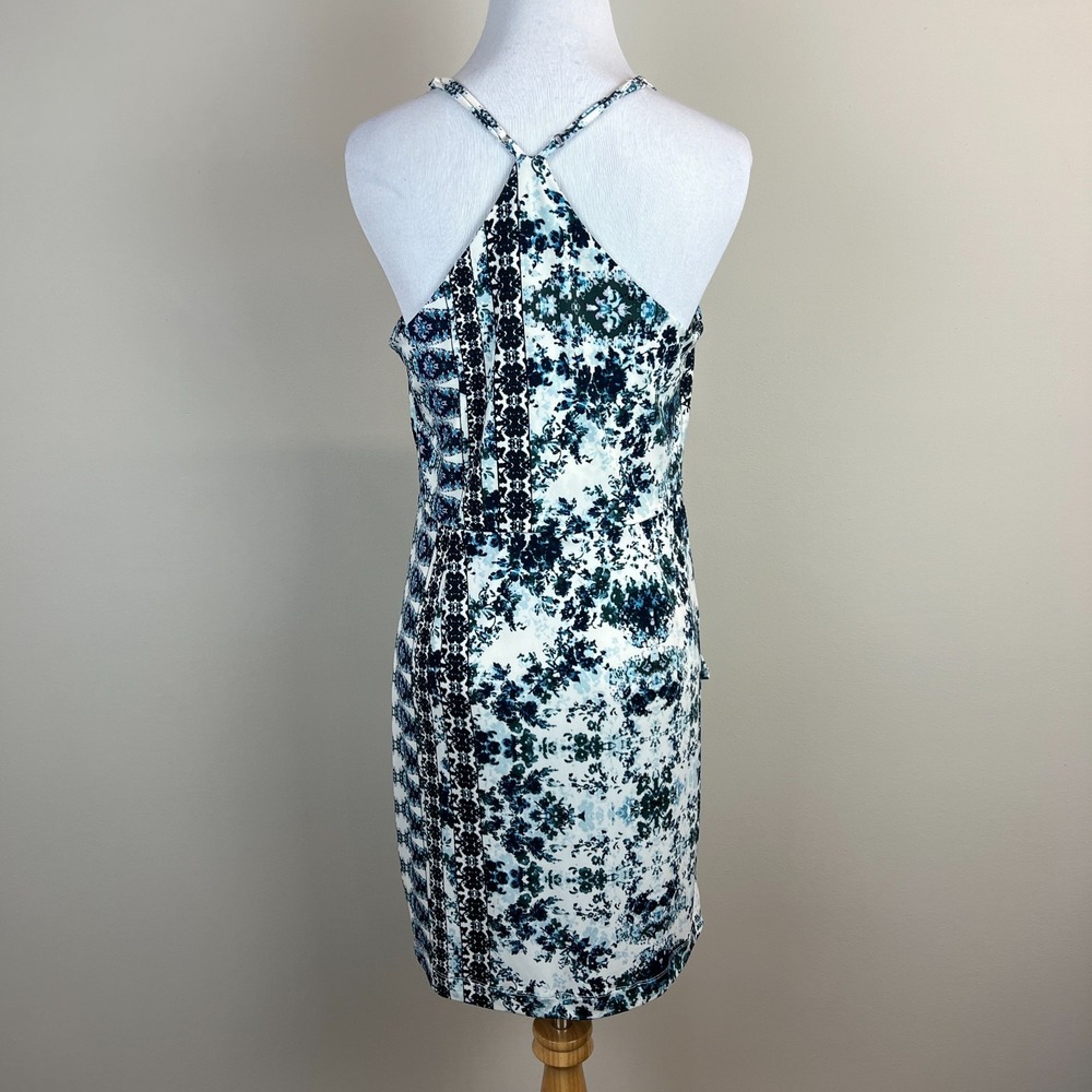 BCBGGeneration Dress Womens Medium Blue Floral Mini Draped Pocket Sleeveless NEW - Picture 8 of 15